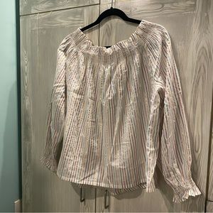 Bnwt Boden women’s Cotton Peasant Shirt with metallic stripes size 12